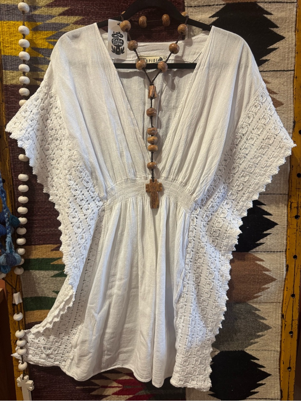 Peruvian Cotton White Crochet Sleeve Boho Tunic